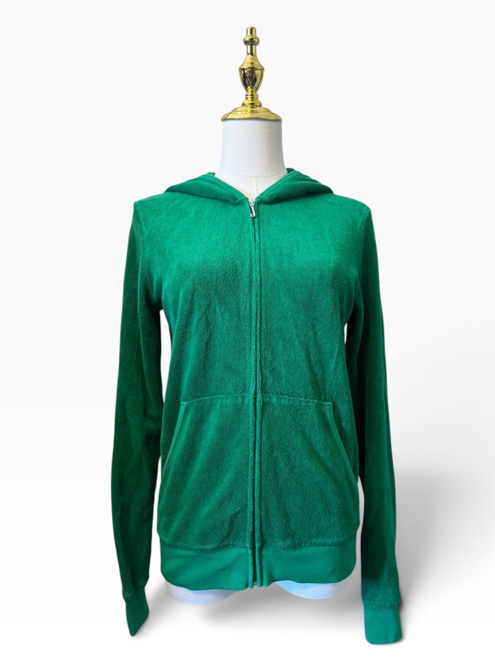 Juicy Couture Green Hooded Hoodie Zip-Up Terrycloth Sweater Sweatshirt L
